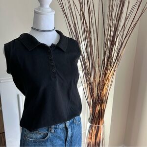 Denver Hayes Polo Shirt Golf Shirt Sleeveless Black Women’s Medium Preppy